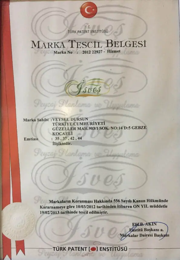 Türk Patent ve Marka Kurumu marka tescil belgesi